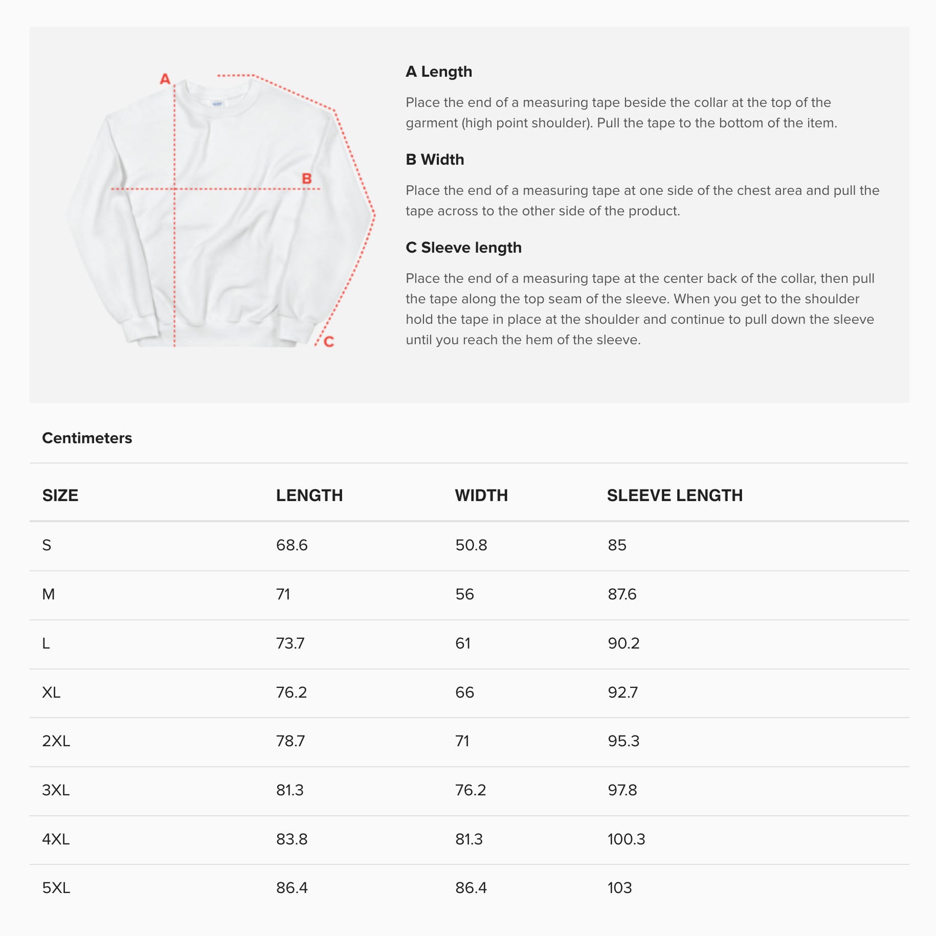 Unisex sweatshirt size guide. www.artsoviet.com