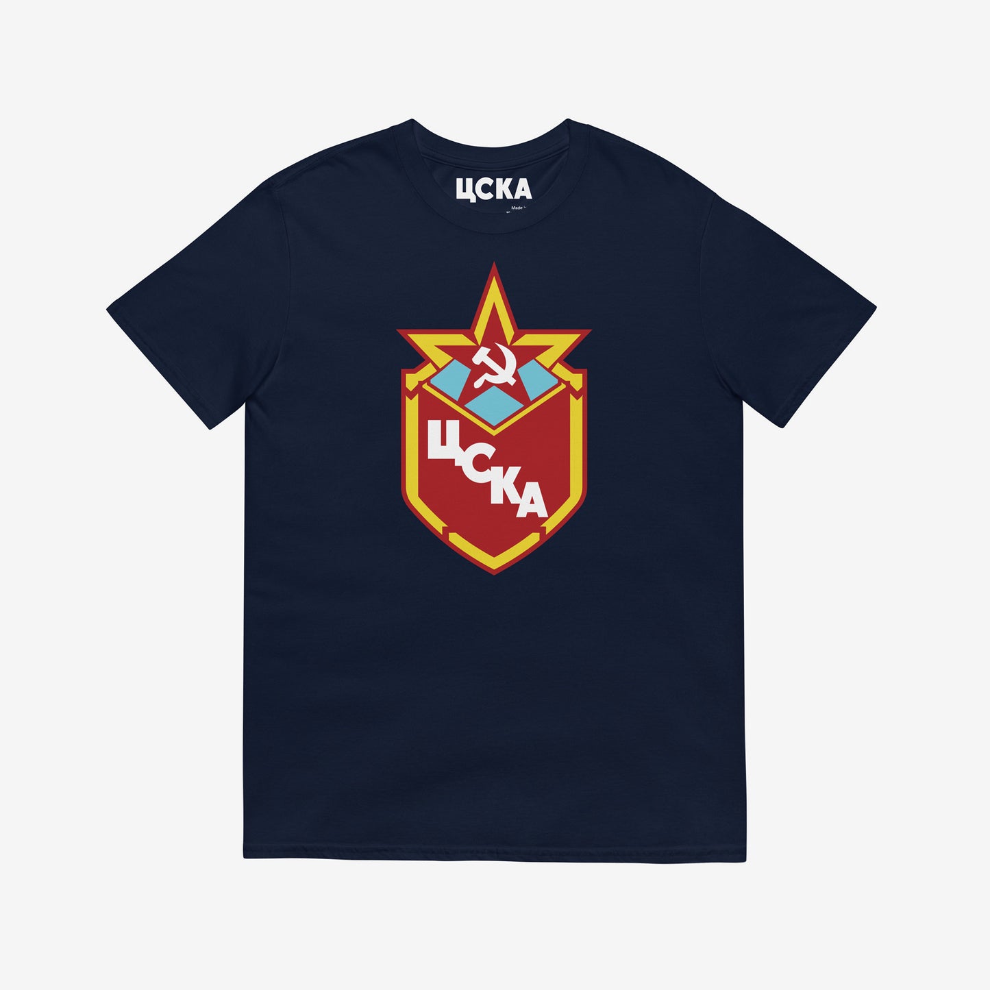 USSR National Hockey Team navy unisex T-shirt featuring the vintage Soviet hockey logo. www.artsoviet.com