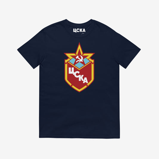 USSR National Hockey Team navy unisex T-shirt featuring the vintage Soviet hockey logo. www.artsoviet.com