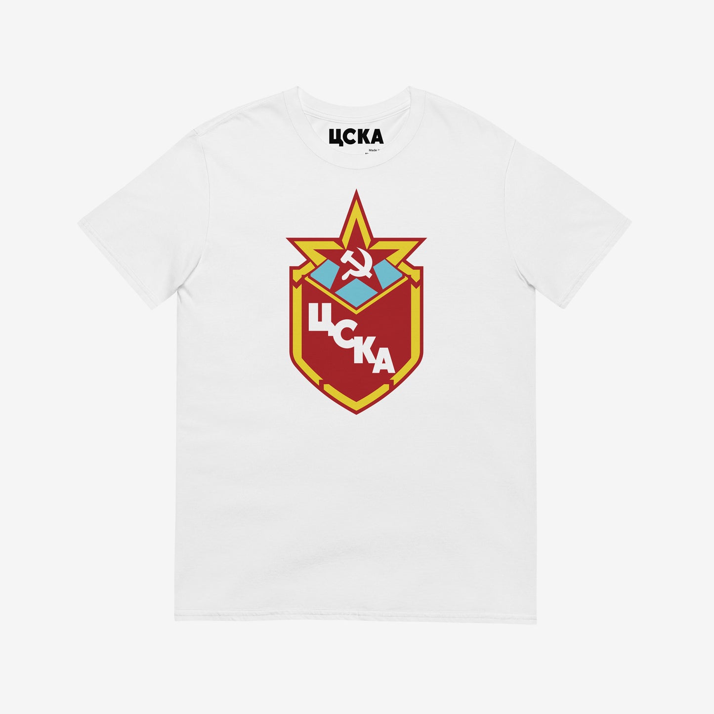 USSR National Hockey Team white unisex T-shirt featuring the vintage Soviet hockey logo. www.artsoviet.com