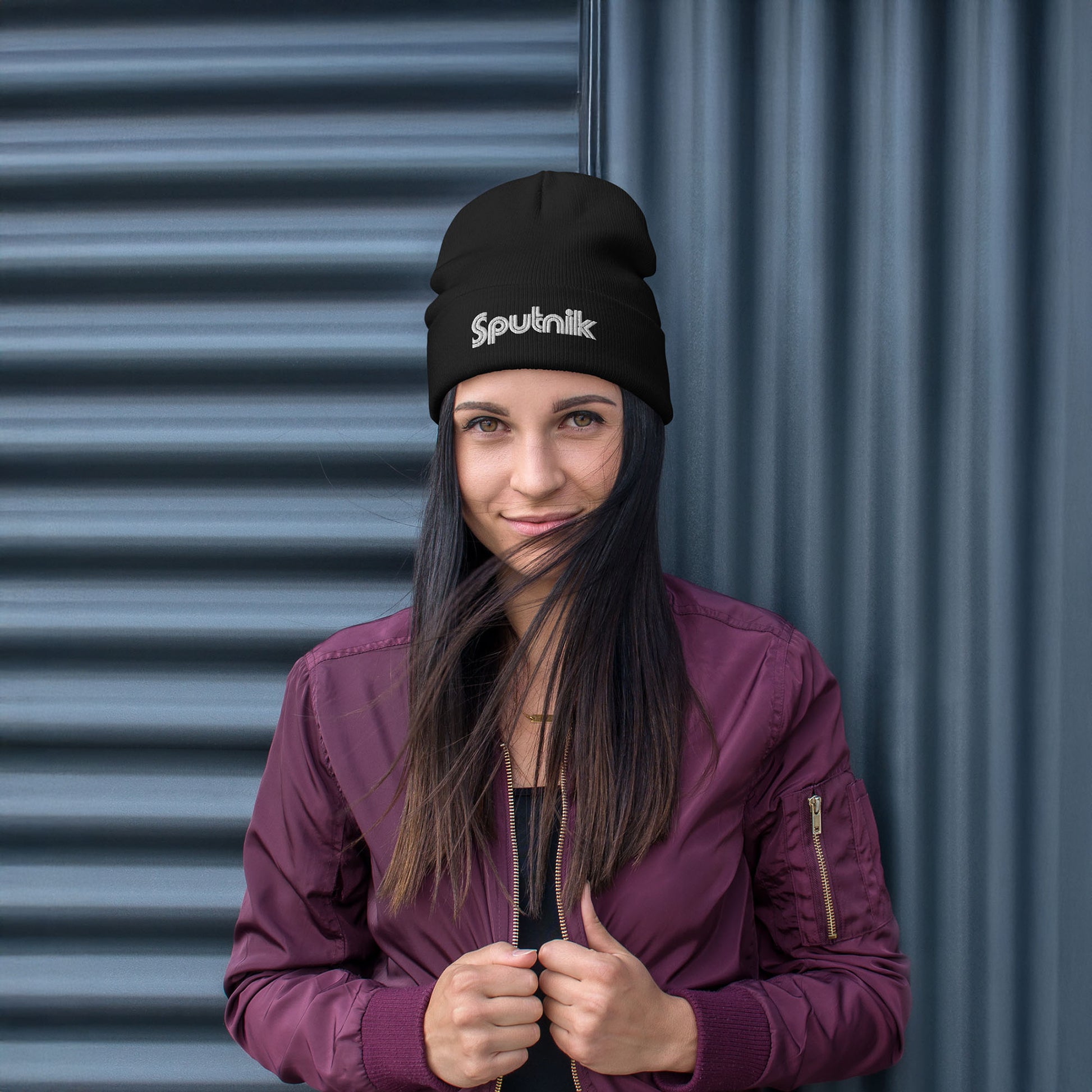 Black unisex beanie with Sputnik Logo - Vintage Soviet space design