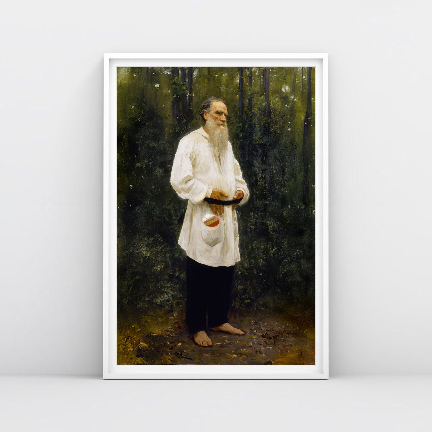 Shoeless Tolstoy in forest by Ilya Repin, large art print, from Russian Museum