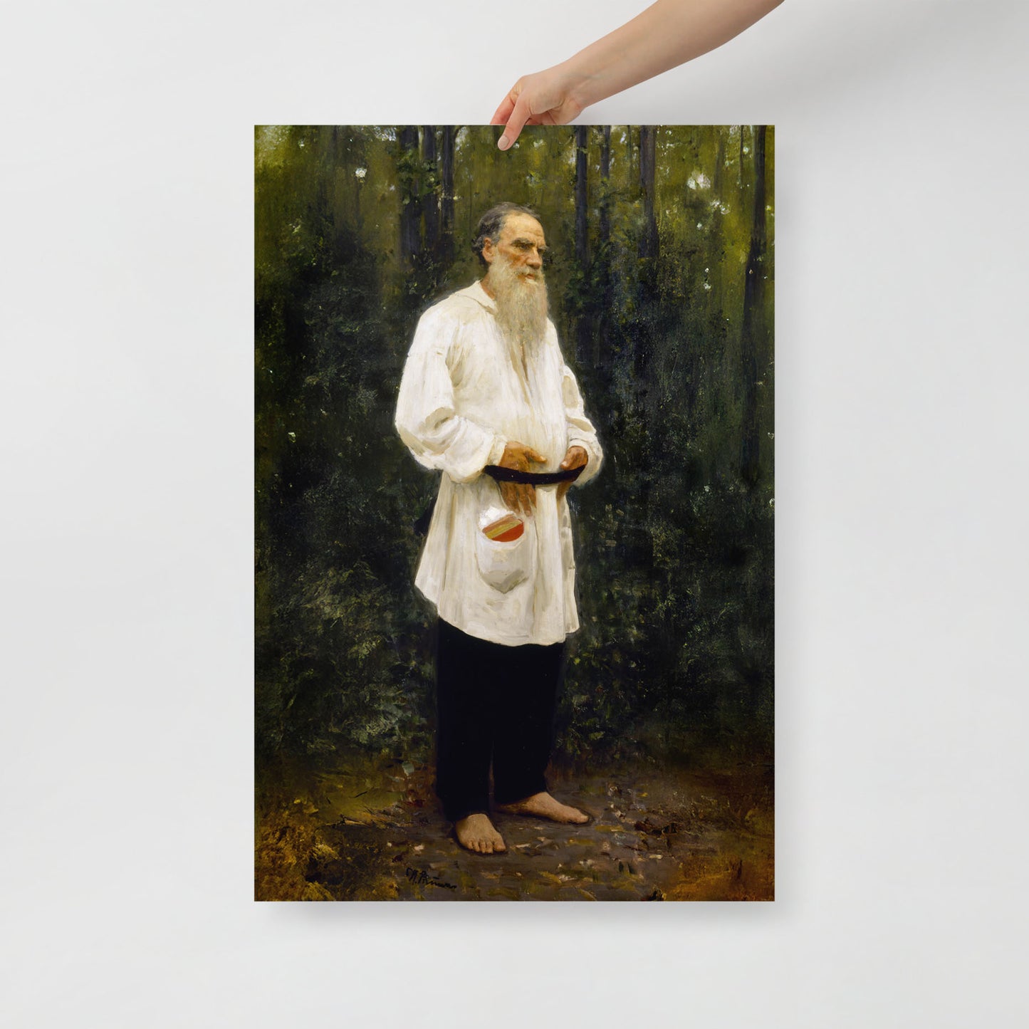 Shoeless Tolstoy in forest by Ilya Repin, large art print, from Russian Museum