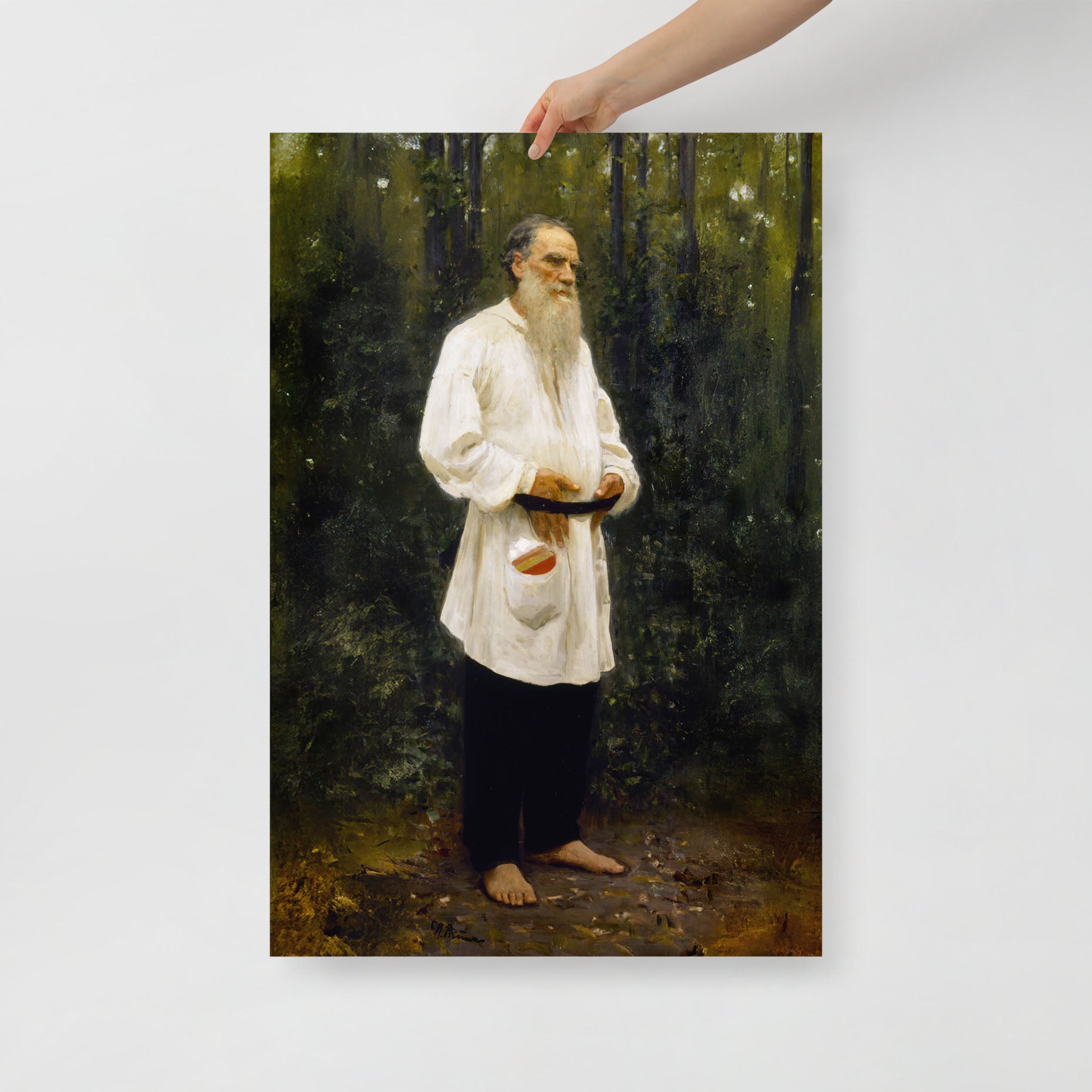 Shoeless Tolstoy in forest by Ilya Repin, large art print, from Russian Museum
