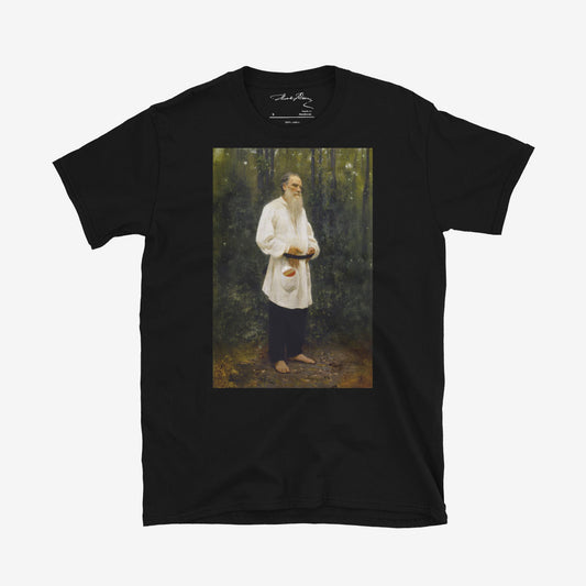 Barefoot Leo Tolstoy in forest by Ilya Repin Tee
