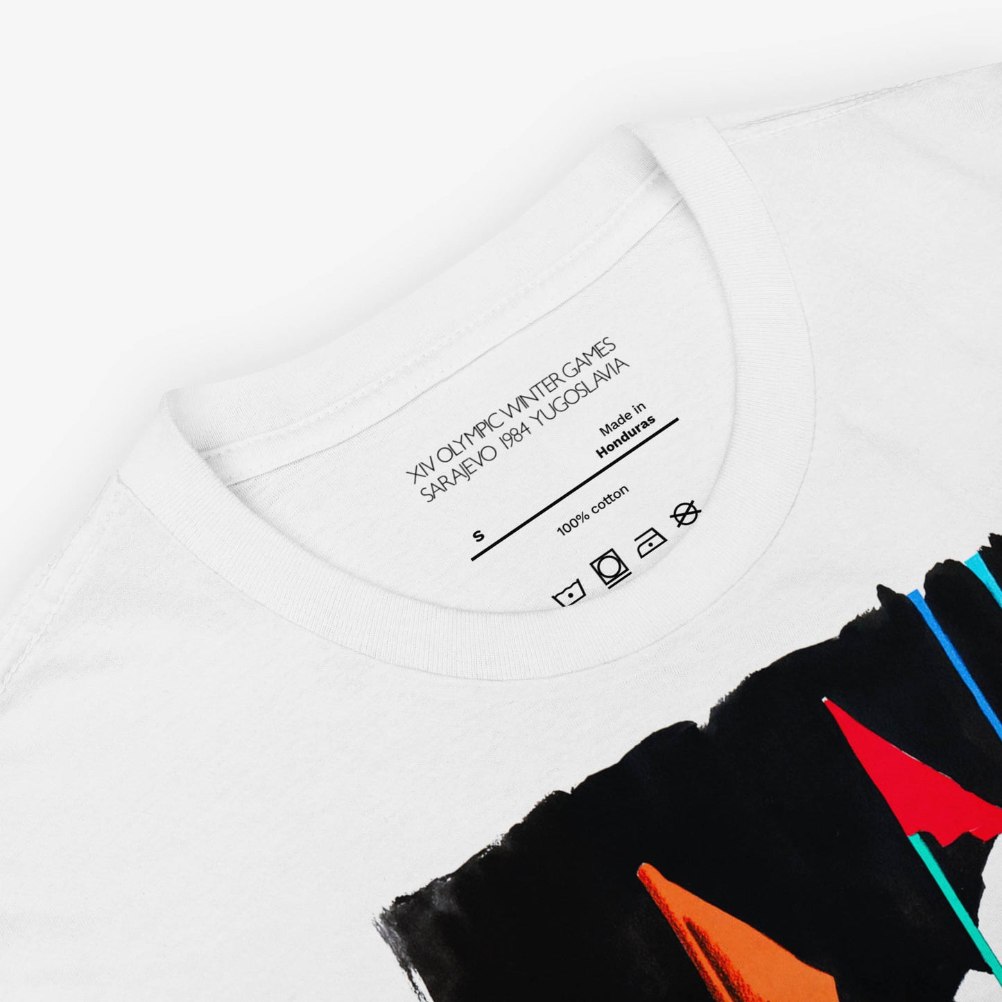 T-shirt with Milton Glaser skier artwork from 1984 Sarajevo Olympics