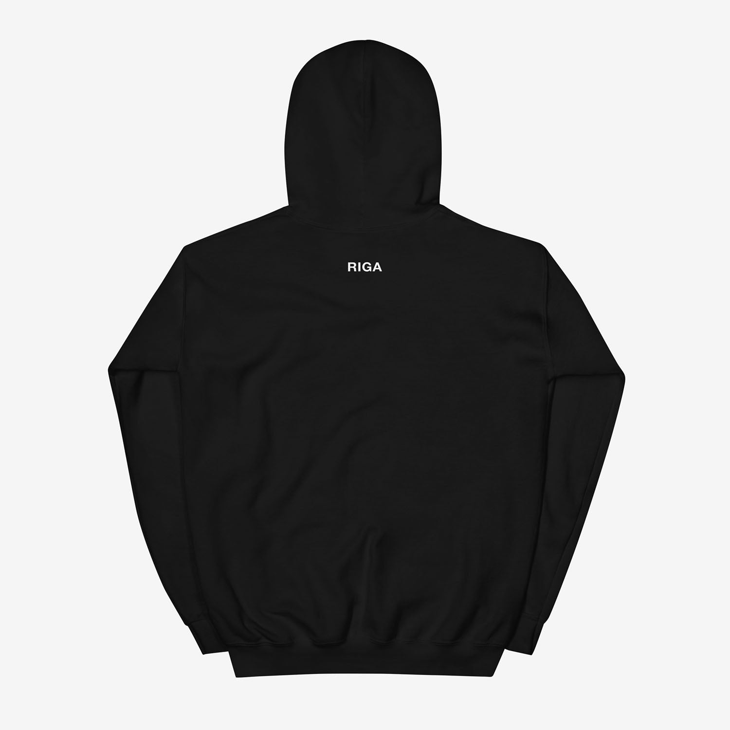 Minimalist Cyrillic Рига (Riga) Hoodie in Soviet-style typography, inspired by Latvian culture