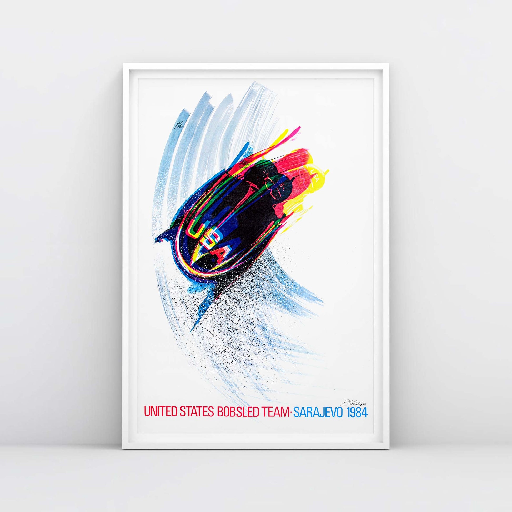 USA Bobsled Team 1984 Sarajevo Winter Olympics poster – large vintage Cold War Yugoslavian sports poster