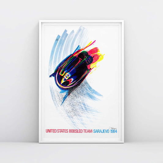 USA Bobsled Team 1984 Sarajevo Winter Olympics poster – large vintage Cold War Yugoslavian sports poster