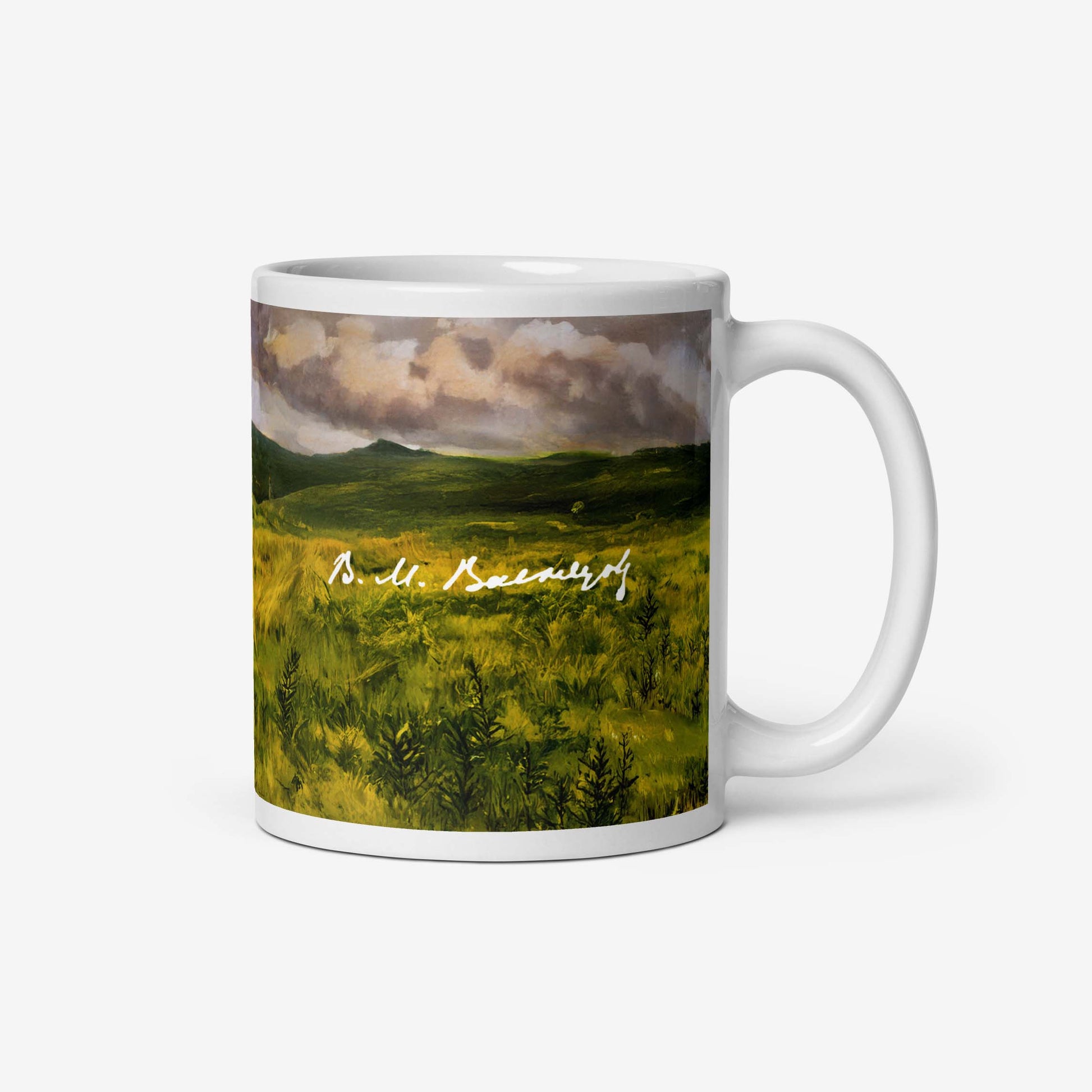 Vasnetsov Three Bogatyrs mug featuring a high-quality reproduction of the iconic painting, depicting three legendary Russian warriors.
