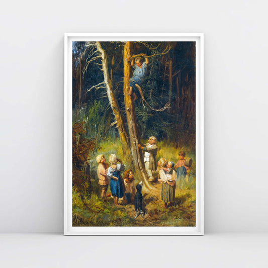 Vasnetsov Children in the Forest painting printed in ultra-high resolution on a 24×36 inch poster, featuring two children in a dense, mystical forest.