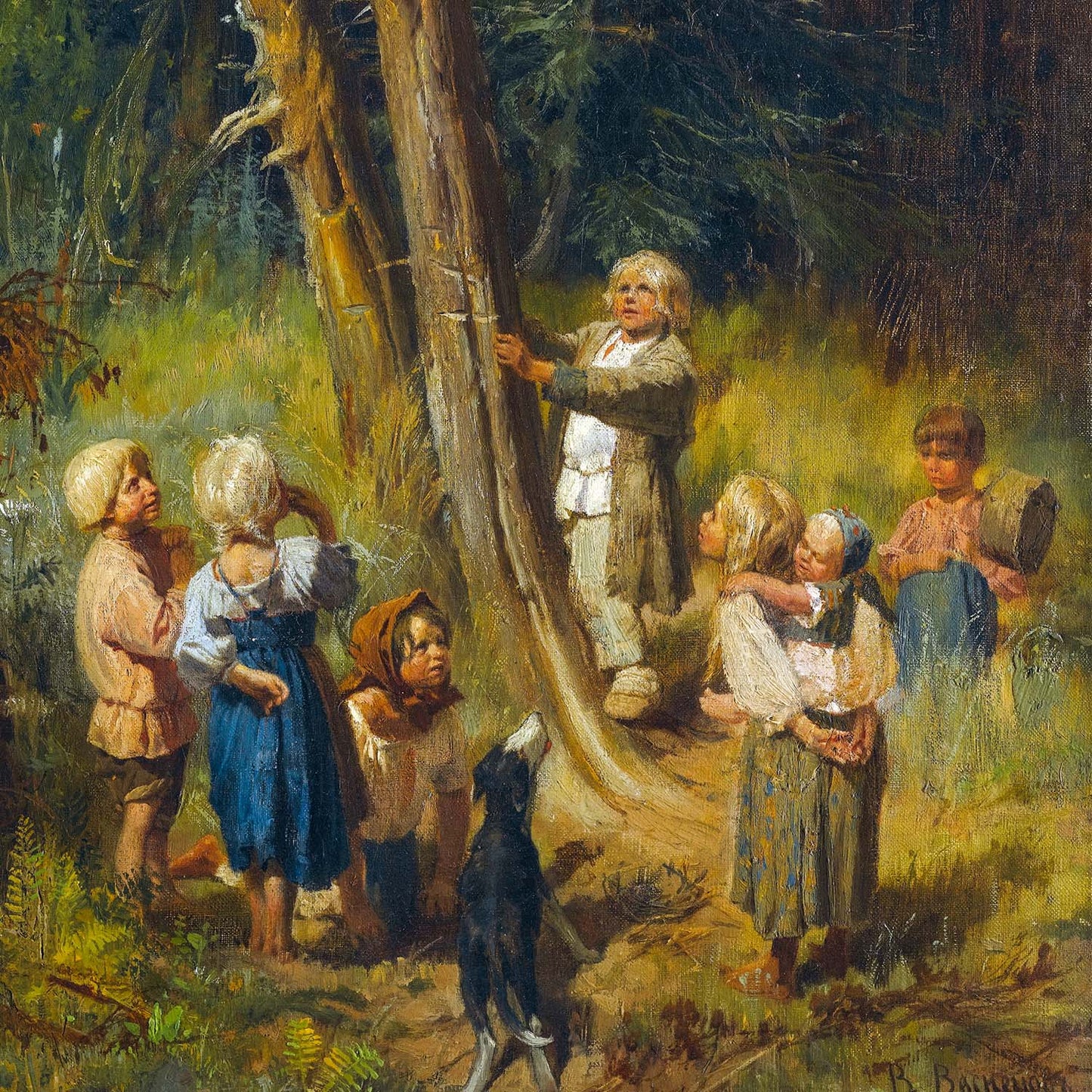 Vasnetsov Children in the Forest painting printed in ultra-high resolution on a 24×36 inch poster, featuring two children in a dense, mystical forest.