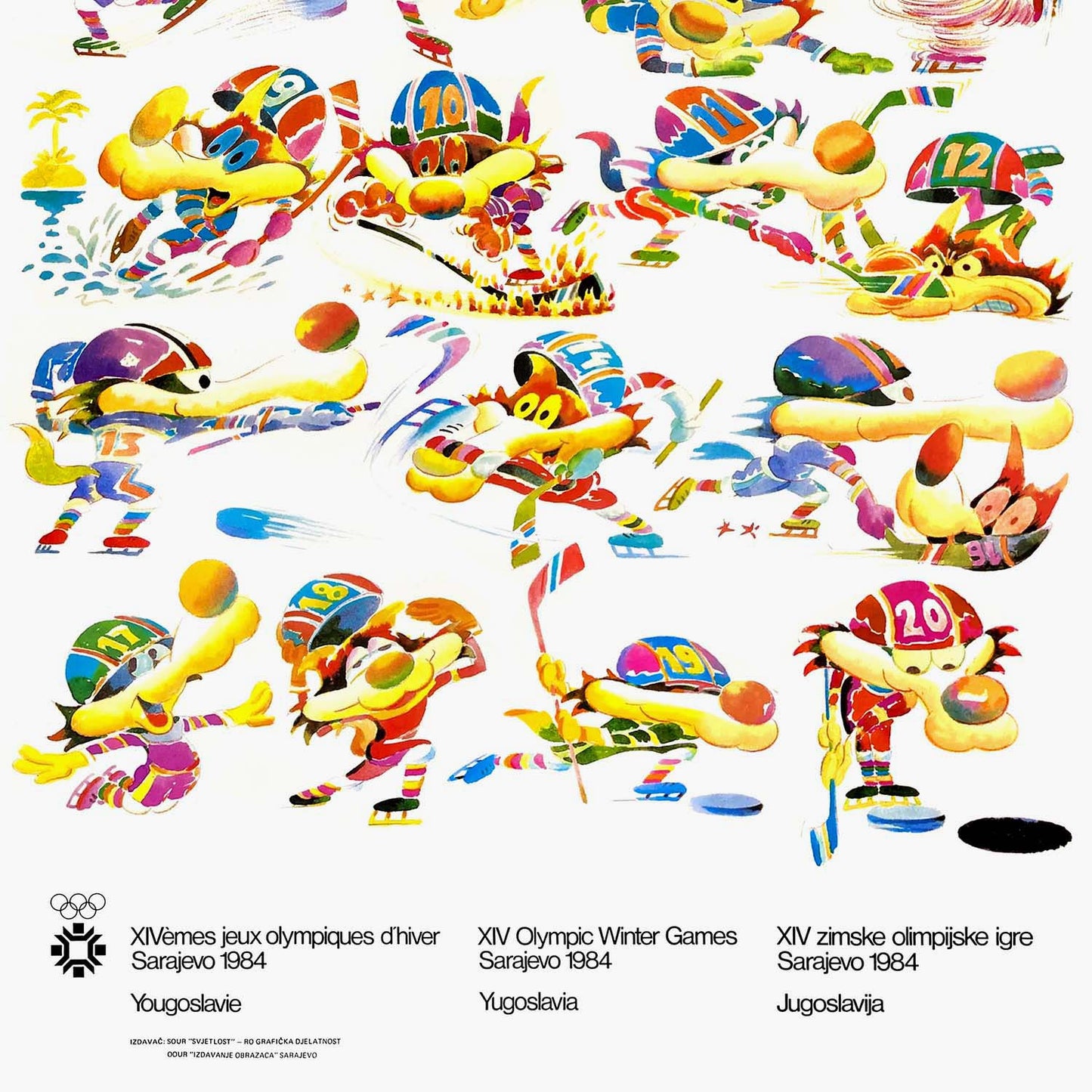 Ultra-rare Sarajevo 1984 Winter Olympics poster featuring Vučko the wolf mascot, in high resolution