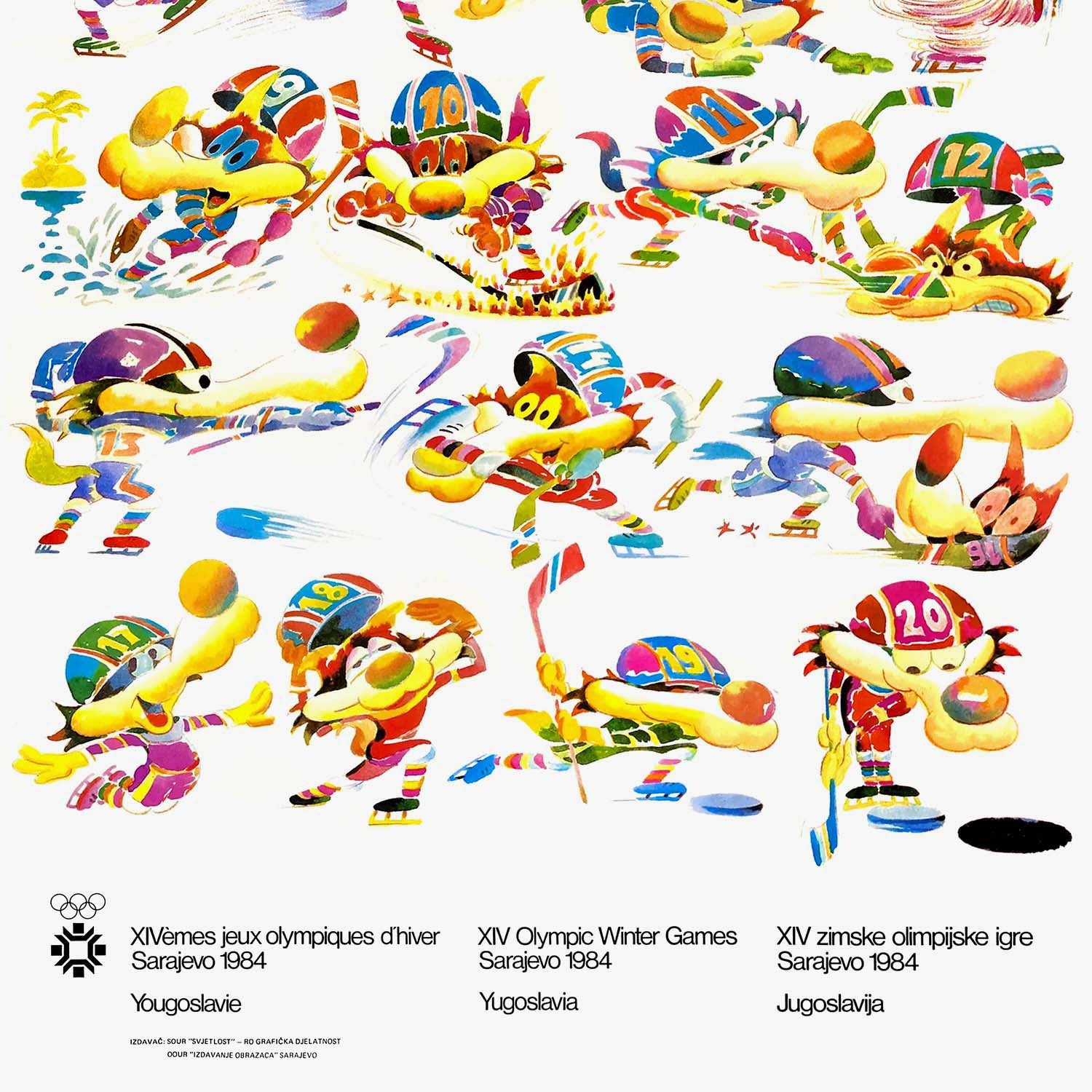 Ultra-rare Sarajevo 1984 Winter Olympics poster featuring Vučko the wolf mascot, in high resolution