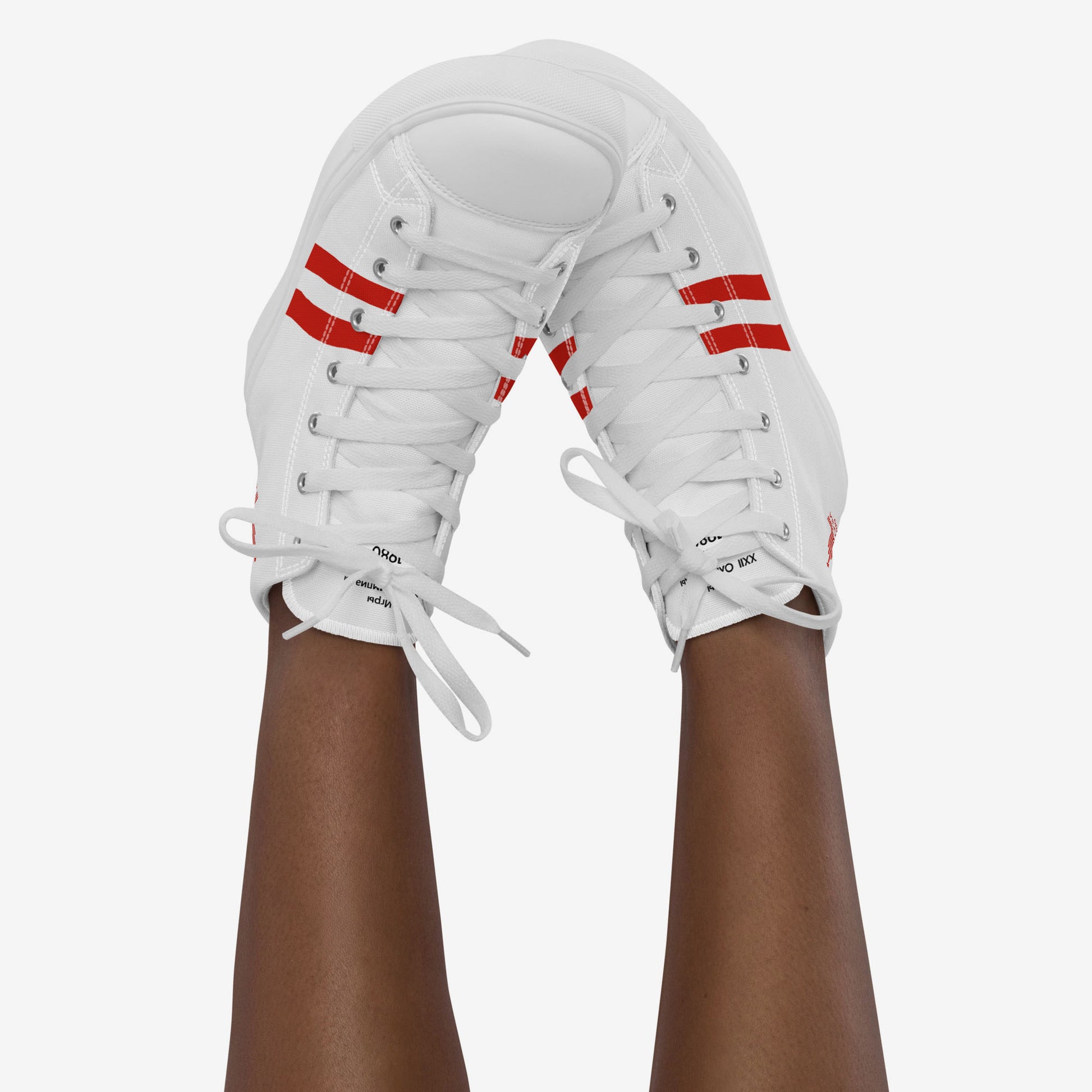 Womens Moscow 1980 Olympic Games high-top shoes with vintage navy graphics on white canvas, featuring the Olympic emblem and retro stripes.