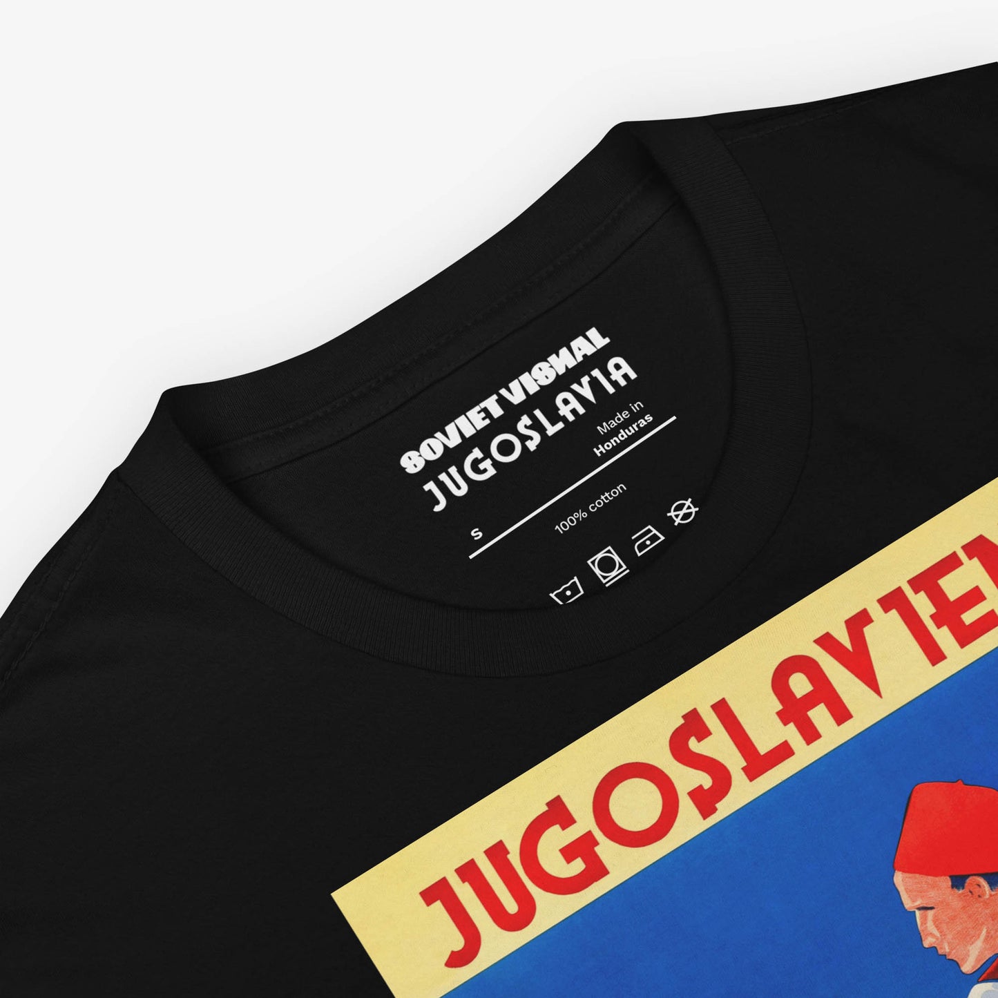 Yugoslavian Putnik t-shirt featuring a vintage travel design with a man in traditional dress.